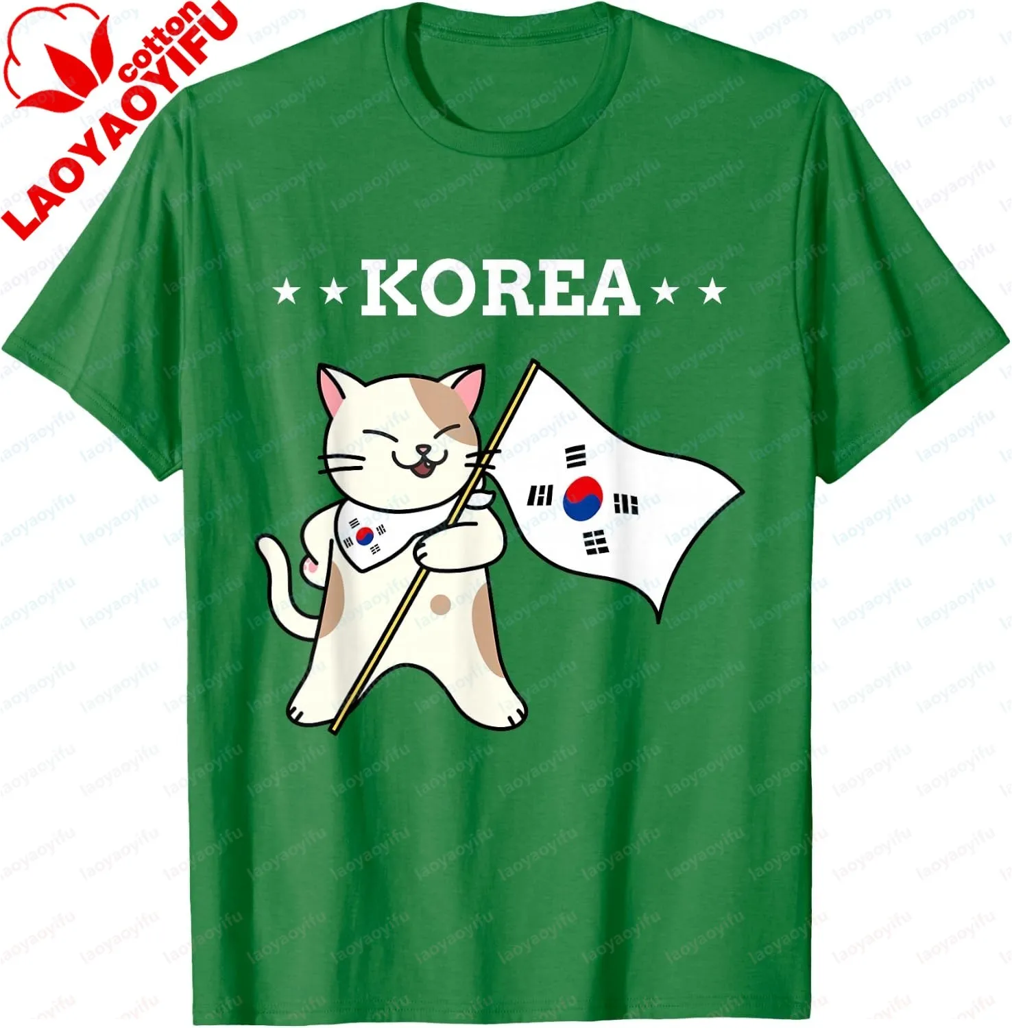 Koreanische Flagge und Katze | Südkorea T-Shirt individuell bedruckte Grafik-T-Shirts Kawayi Kurzarm lustiges Hemd Camisas Streetwear – Detail 11