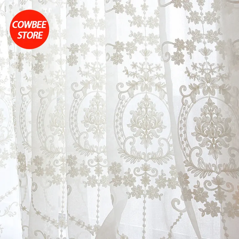 Embroidered White Tulle Sheer Curtains for Living Room Curtains for Bedroom Wedding Voile Flower Drapes Windows Backdrop Europe