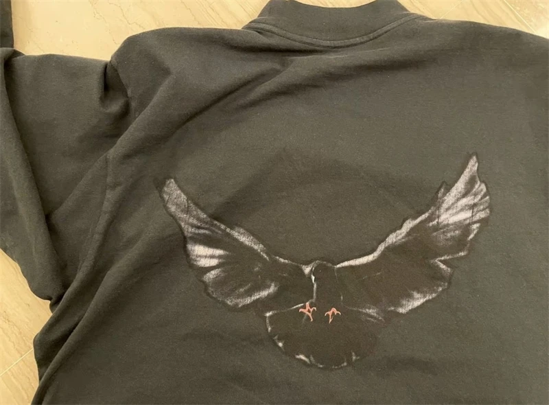 Vintage Kanye West Ye YZY Dove Pigeon Long Sleeve T-shirt 1:1 Best Quality Oversize Loose Tee T Shirt