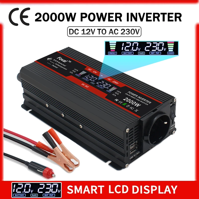 디지털 LCD 디스플레이 전력 인버터, 태양광 듀얼 USB 자동차 변압기 컨버터, EU 소켓, DC 12V-AC 220V, 1500W, 2000W, 2600W, 3000W