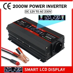 1500W/2000W/2600W/3000W Power Inverter Digital LCD Display DC 12V To AC 220V Solar Dual USB Car Transformer Converter EU Socket