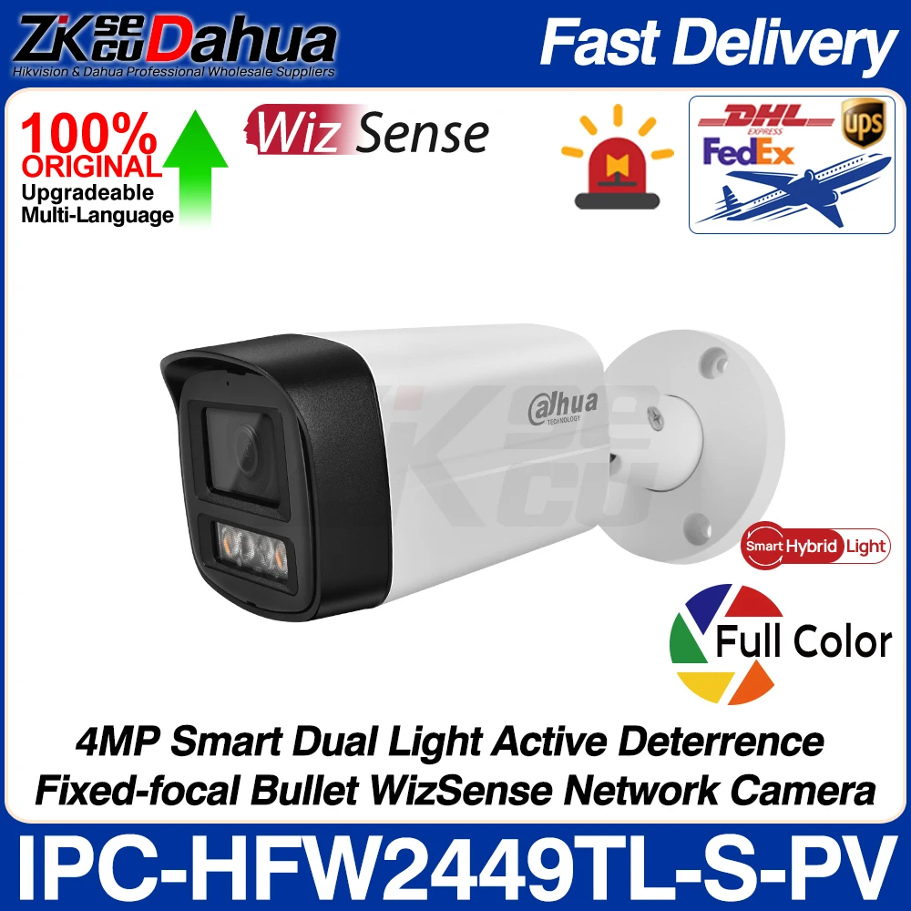 

Dahua Original IPC-HFW2449TL-S-PV 4MP Full Color Smart Dual Light Active Deterrence WizSense Network POE IP Camera 2Way Audio SD