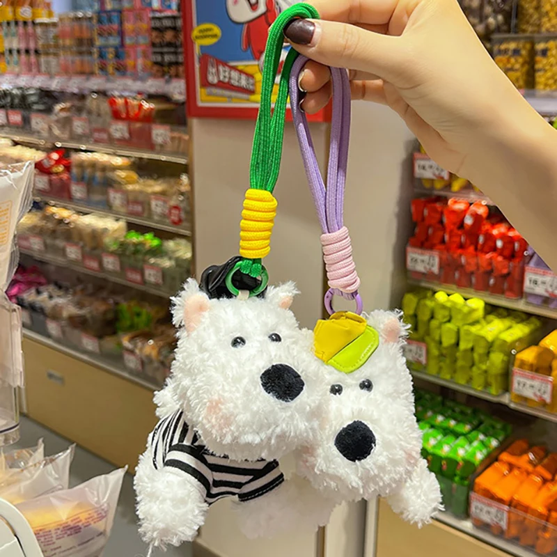 Porte-clés en peluche West Highland Terrier pour enfants, chiot Kawali, sac à beurre, pendentif, décoration de voiture, créatif, mignon, cadeau d'anniversaire pour les filles