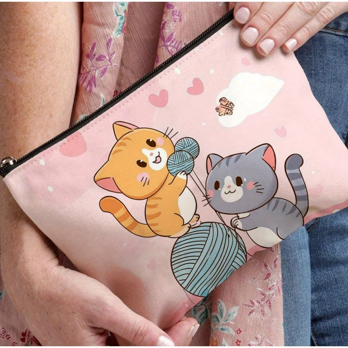 かわいい猫の化粧品バッグ - 多機能ジッパーポーチ、ジュエリー収納バッグ、旅行に最適なジッパー付き小型収納バッグ。