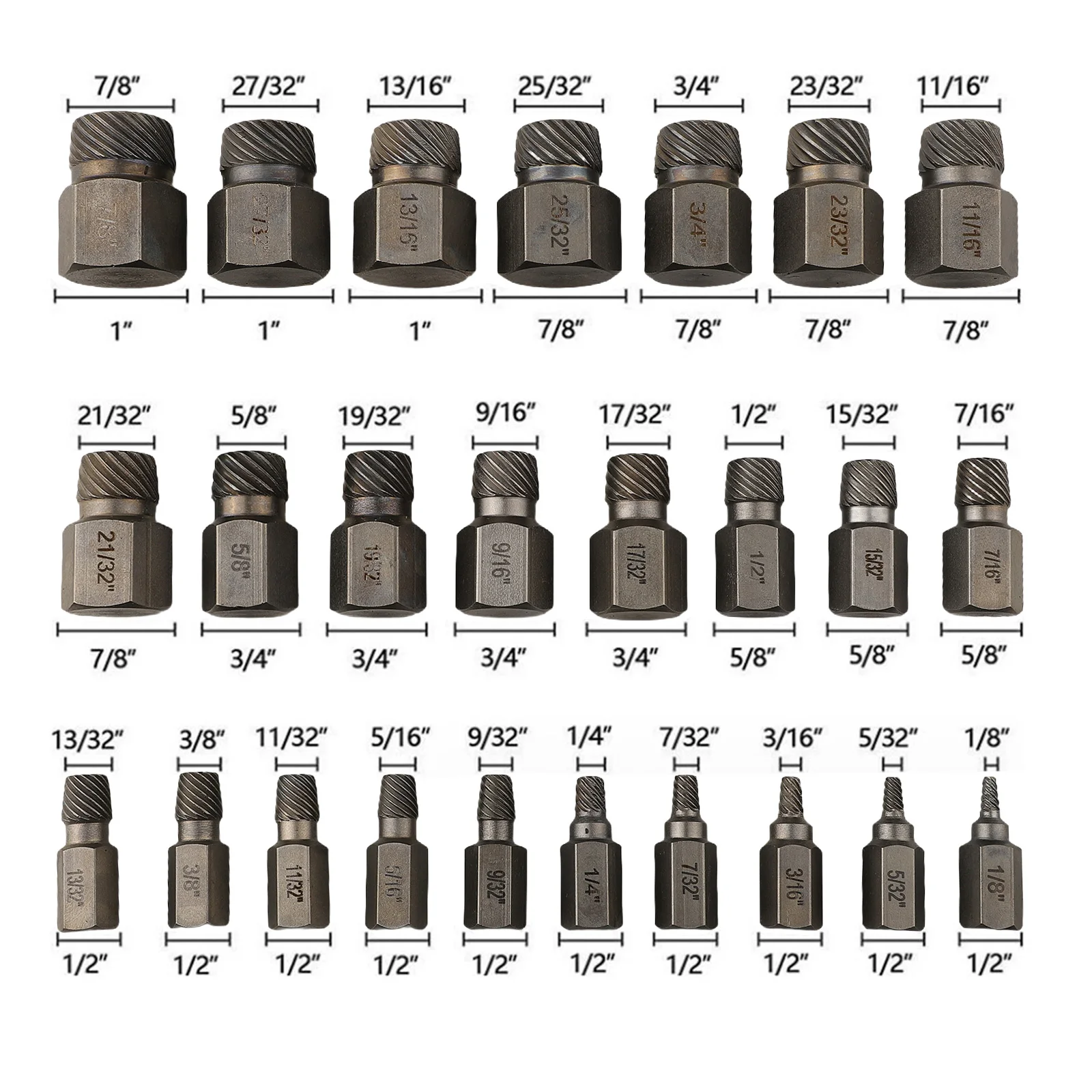 Swift and Effective Screw and Bolt Removal 25pcs MultiSpline Screw Extractor Set with Hex Head Bit Socket Wrench