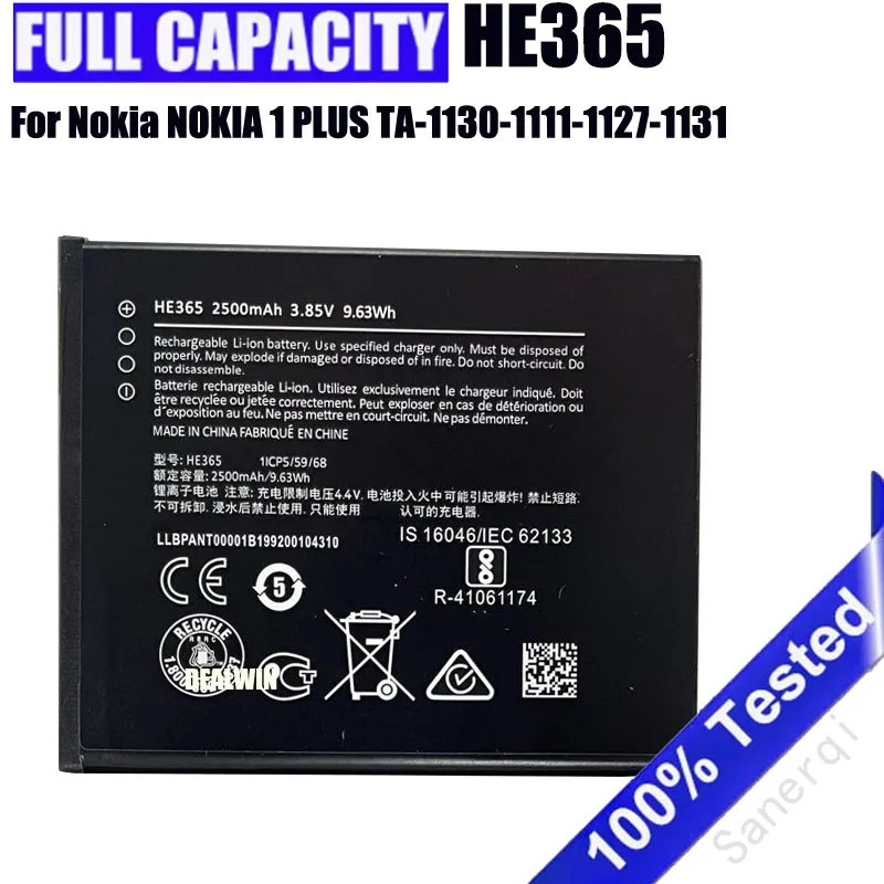 

Сменный аккумулятор HE365 2500 мАч для Nokia NOKIA 1 PLUS TA-1130-1111-1127-1131, новые встроенные аккумуляторы Bateria