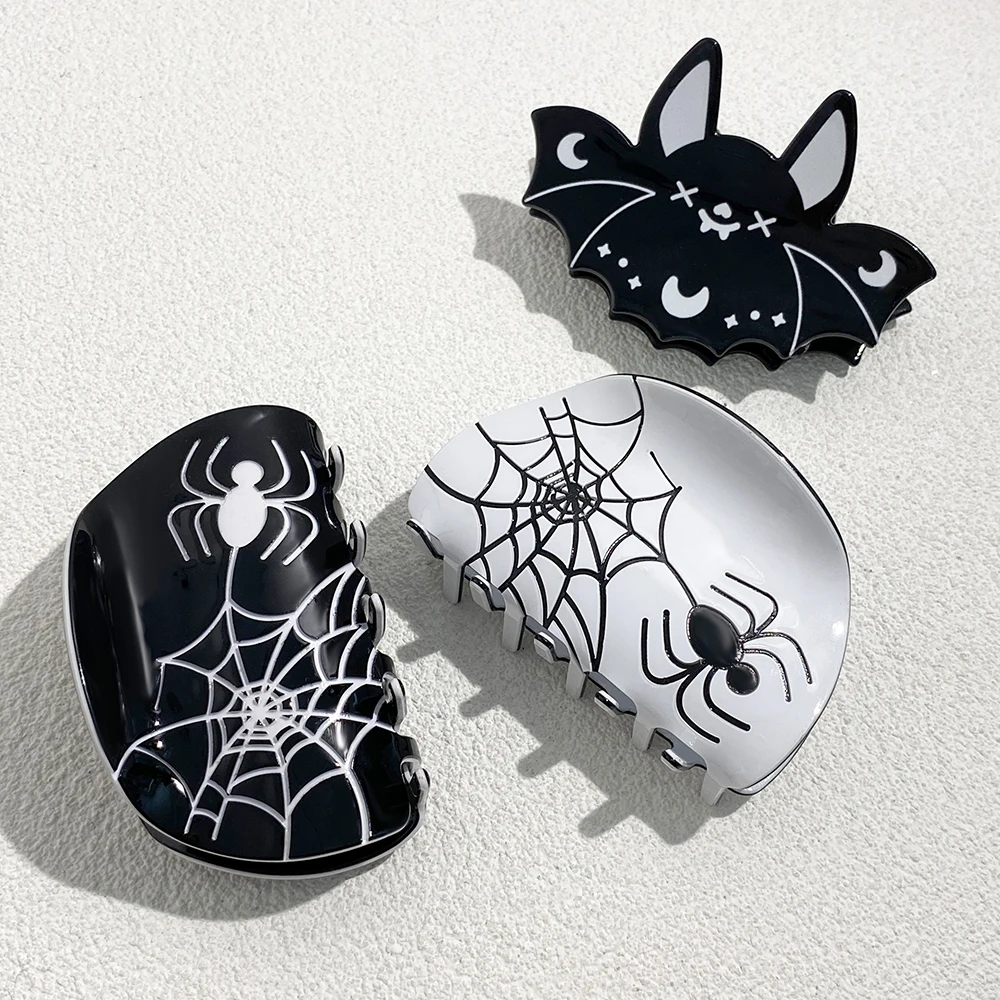 Funny Halloween Festival Gifts Acrylic Ghost Pumpkin Spider Hair Clips Claw For Women New Geometric Hair Claw Accessories Tool