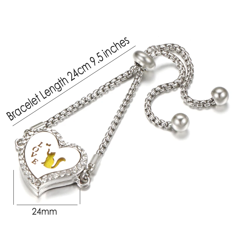 Heart-Shaped Adjustable Stainless Steel Bracelet Essential Oil Diffuser Multiple Patterns Perfume Locket Bangles Women Jewelry