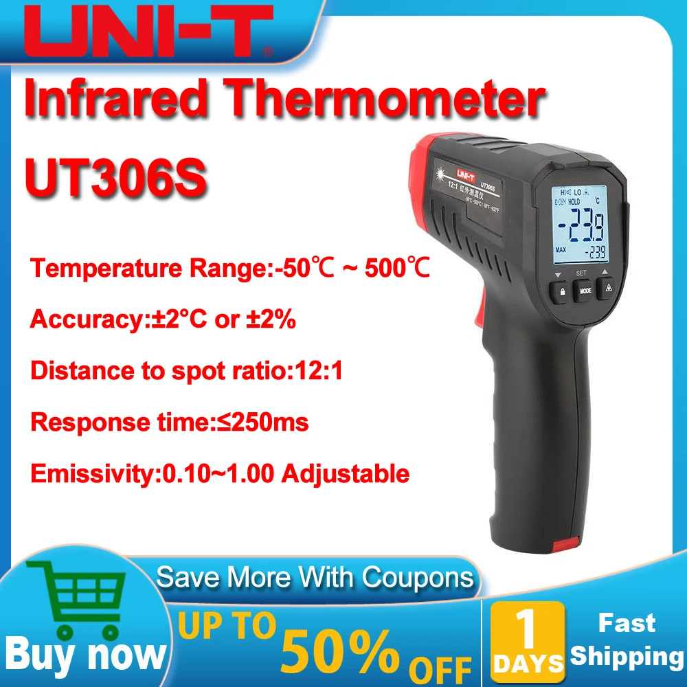 

UNI-T UT306S Digital Infrared Thermometer Non-contact Thermometer Laser Temperature Meter Gun -50-500 Termometro