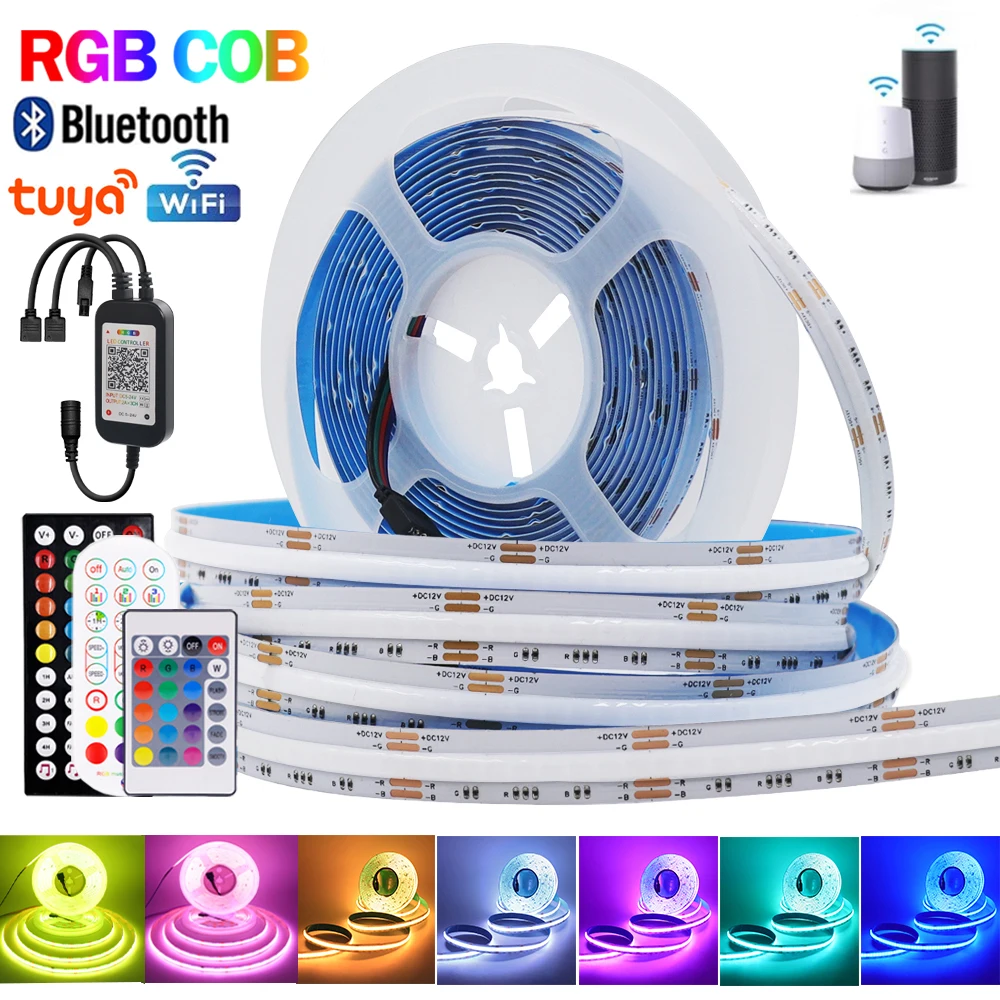 

12V Wifi Bluetooth RGB COB LED Strip Remote Control 44key 24key Power Kit 840LED/m Flexible Light Tape Home Decoration 1 2 Rolls