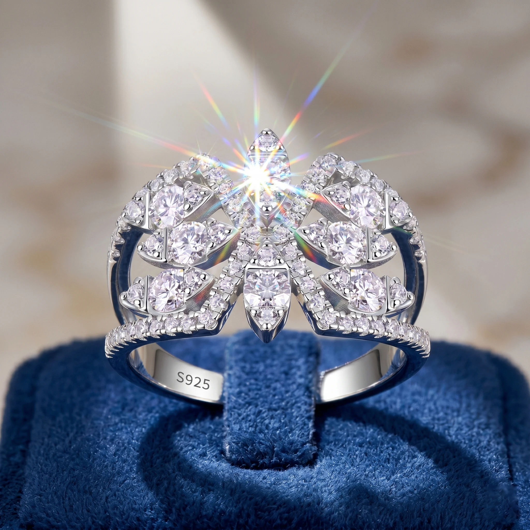 Schmetterling-Design Moissanit-Ring, 925 Sterling Silber, 3EX Schliff, Micro Pavé, Stapelbar für Alltag, Geschenk, Besteht Diamanttester