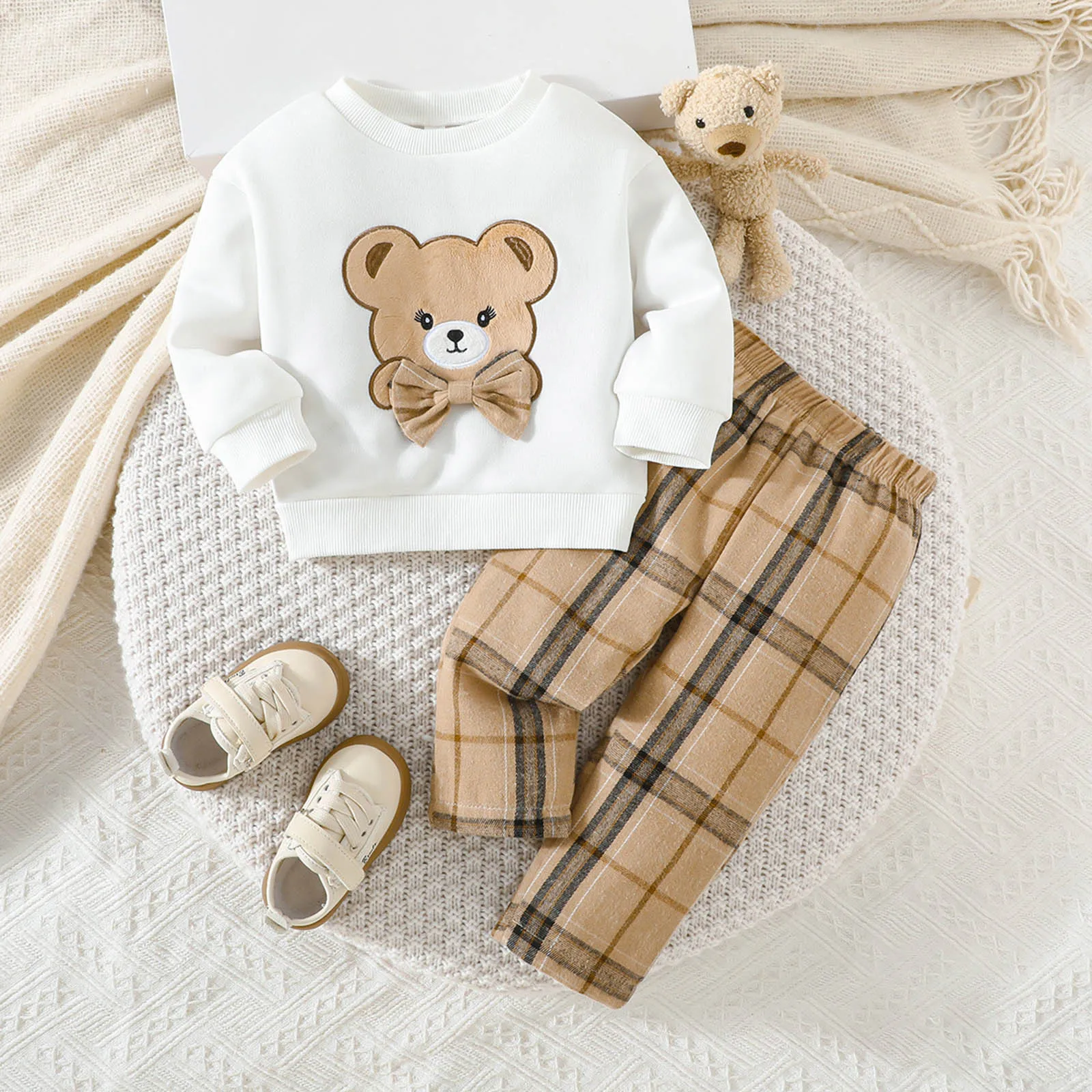 

Boy Outfits 5t Cute And Stylish Plaid Trousers Set With A Bear Print For Baby Boys And Adorable Boys 3 Piece Outfit