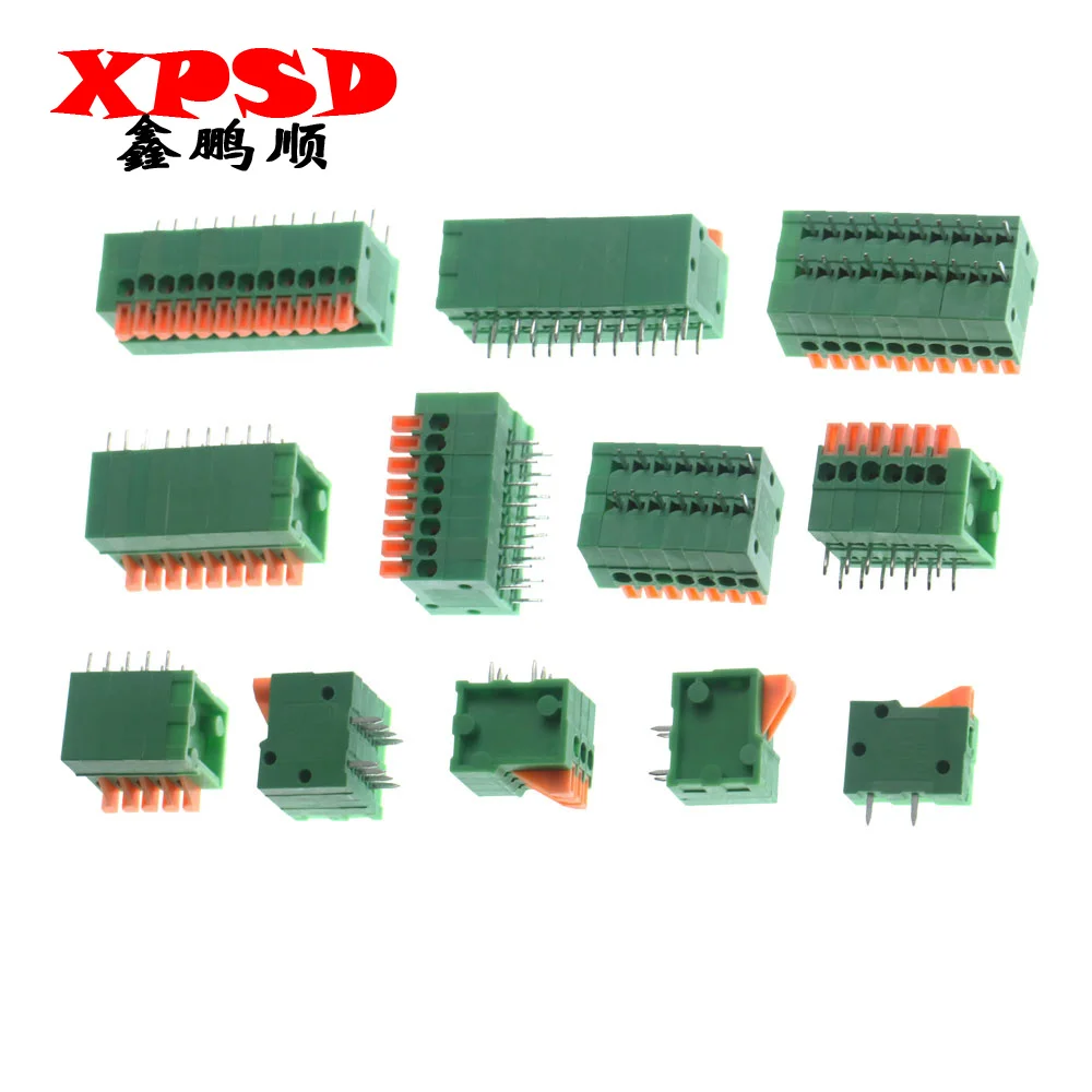 10Pcs 2.54mm Pitch KF141V KF141R Push-in Spring Screwless Terminal Block Straight/Bent Foot 1/2/3/4/5/6/7/8/9/10P PCB Connector