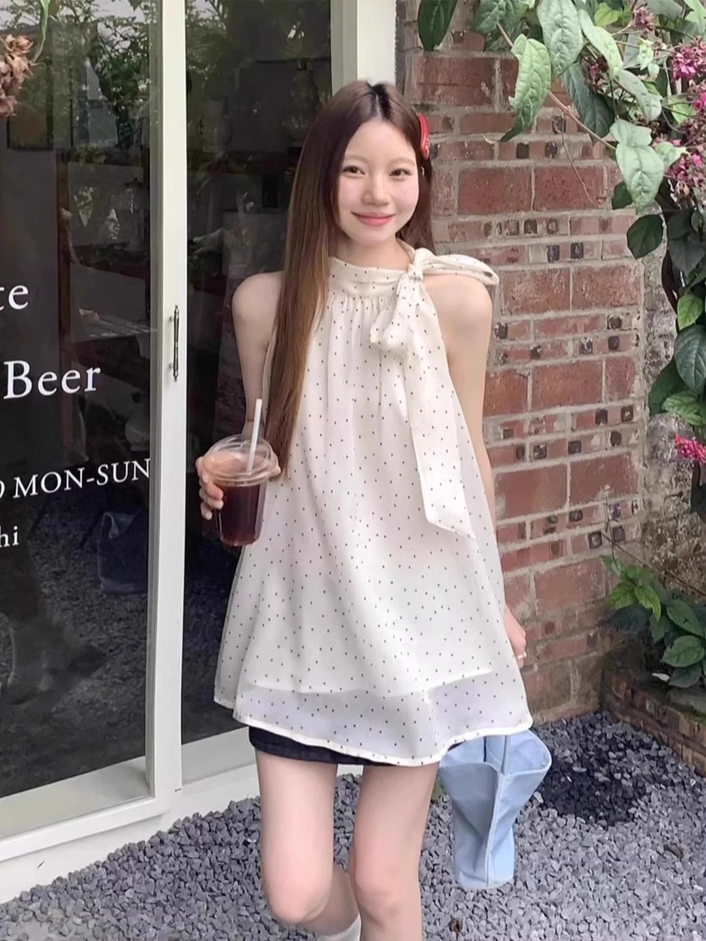  Style Off-Shoulder Loose Fit Summer Vest Women's Outerwear Chiffon Doll Shirt Tie-Detail Neckline Sleeveless Top