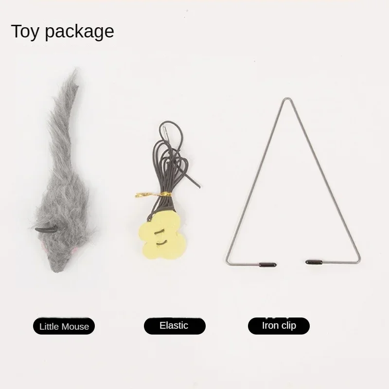 Mouse and Cat Toy Triangle Clamp Hanging Door Swing Mouse and Cat Stick Hanging Elastic Cat Toy Mice for Cats Interactive Toy