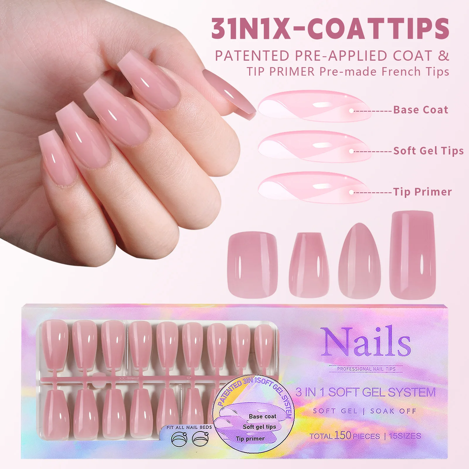 24 wearable false nails shipped randomly, press-on type, almond-shaped, seamless, removable and reusable, full-coverage nails.
