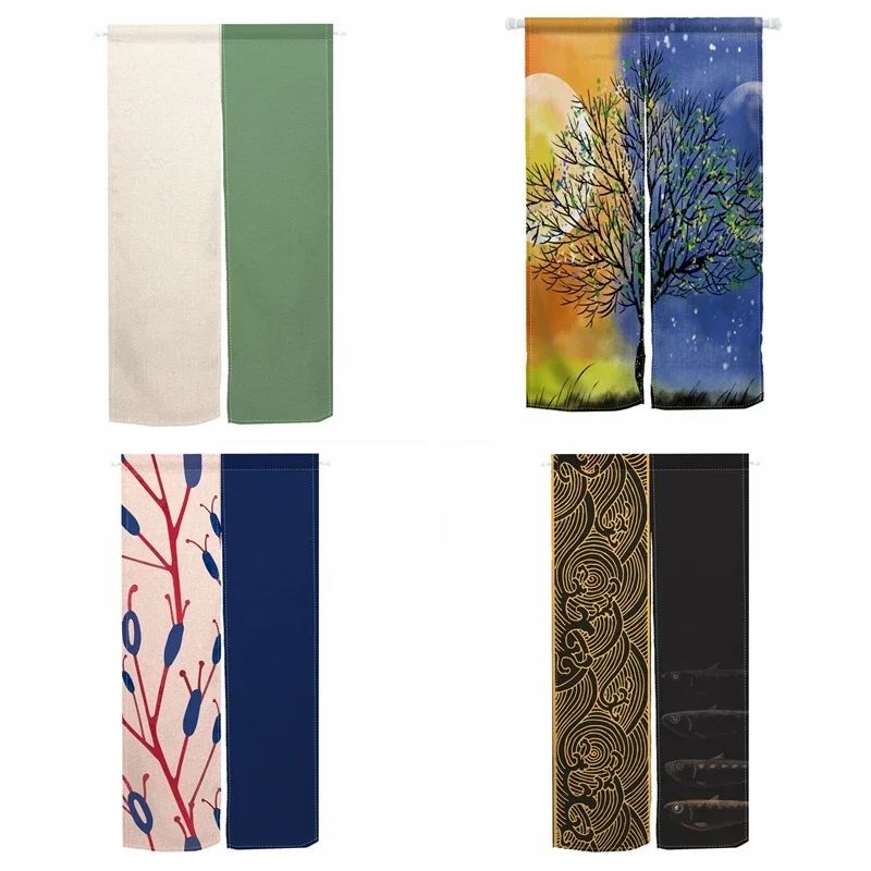 Left and Right Two Different Colors and Styles Door Curtain Kitchen Bedroom Porch Cafe Izakaya Partition Half Curtain Decoration
