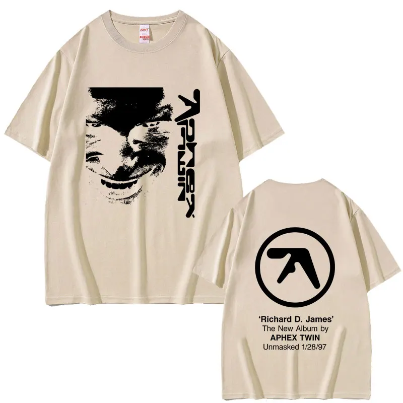 Aphex التوأم الوجه الجرافيك تي شيرت ريتشارد دي جيمس ألبوم تي شيرت مطبوع الرجال النساء موضة الإلكترونية موسيقى البوب تي شيرتات قصيرة الاكمام