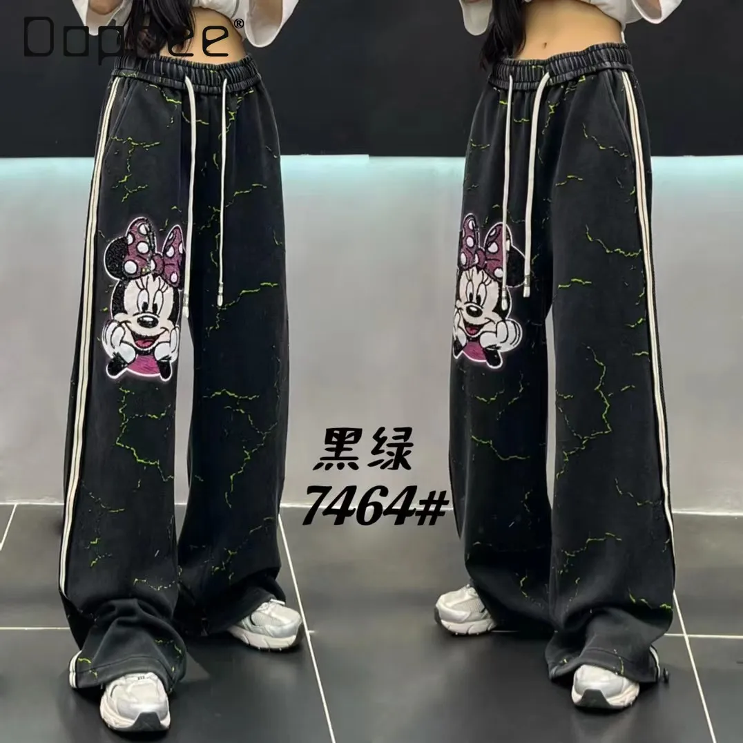 

Original Design Cartoon Casual Pants 2025 Autumn New Fashionable Loose Balck Pants for Women Draped Straight Wide-Leg Pants