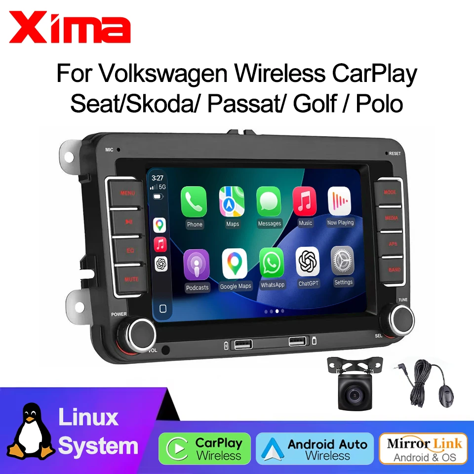 2 din Android Auto Wireless Carplay Para VW Skoda Golf Touran Passat B6 B7 Polo Rádio Automotivo Multimídia Vídeo GPS 2din Estéreo Linux
