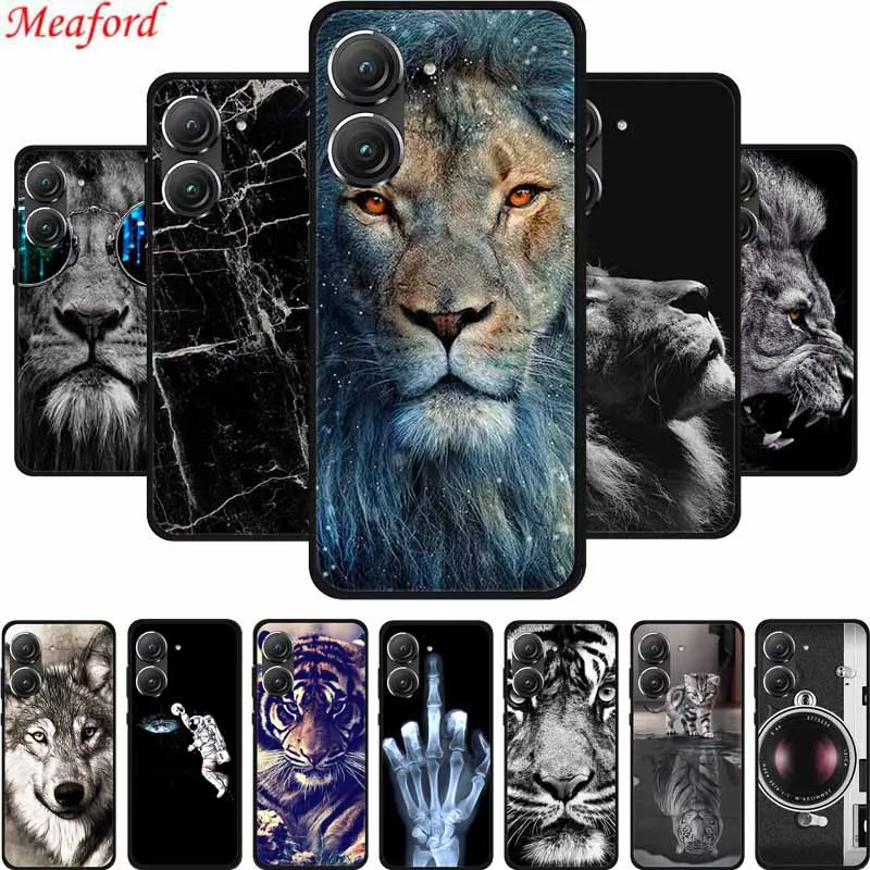 Para asus zenfone 9 capa de telefone leão lobo preto silicone macio caso capa para asus zenfone 9 caso zenfone9 coque funda