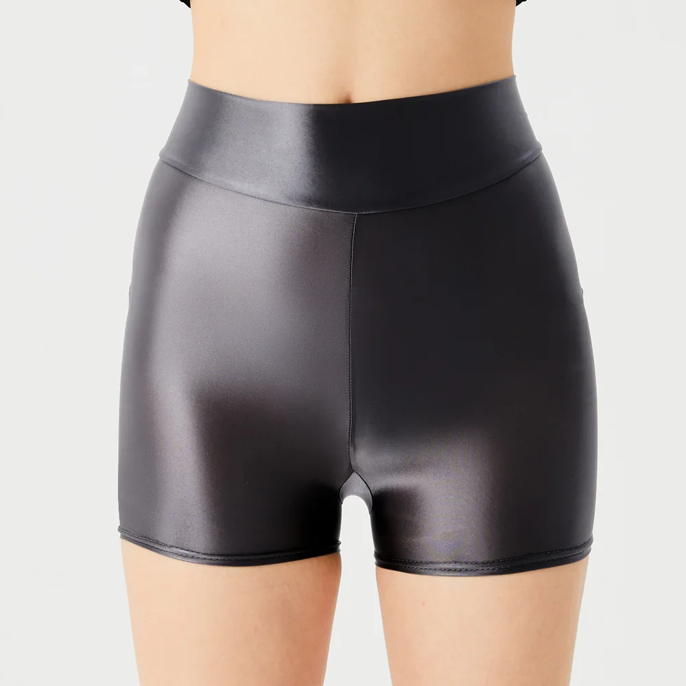 Эластичные шорты с высокой талией, атласное глянцевое нижнее белье для спортзала, женские шорты для фитнеса, женские леггинсы для йоги, маслянистые боксерские, безопасные, удобные