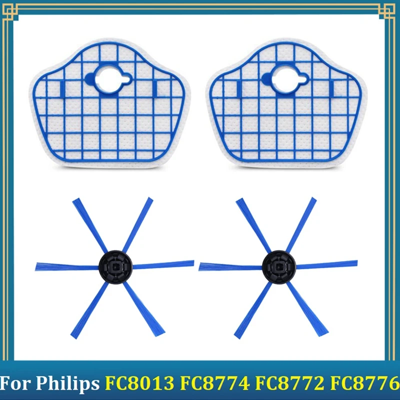 4PCS Replacement Parts For  FC8013 FC8774 FC8772 FC8776 Vacuum Cleaner Accessories Side Brushes Filter Screens