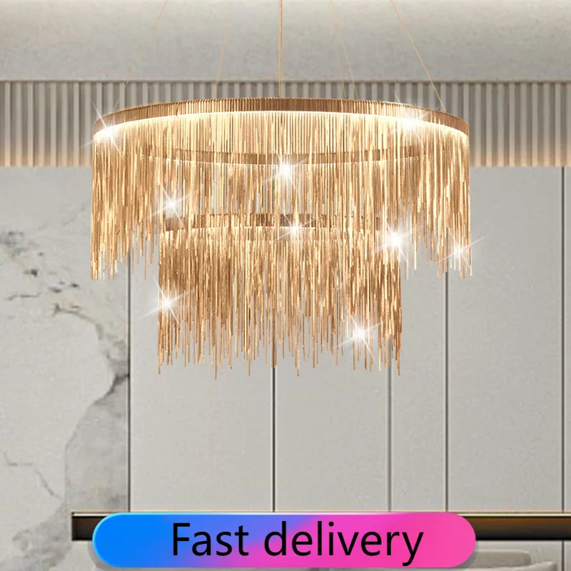 

Postmodern Bohemian Pendant Light Tassel Contracted Hanging Light for Round Living Room Bedroom Lustre Chrome Circular Lamp