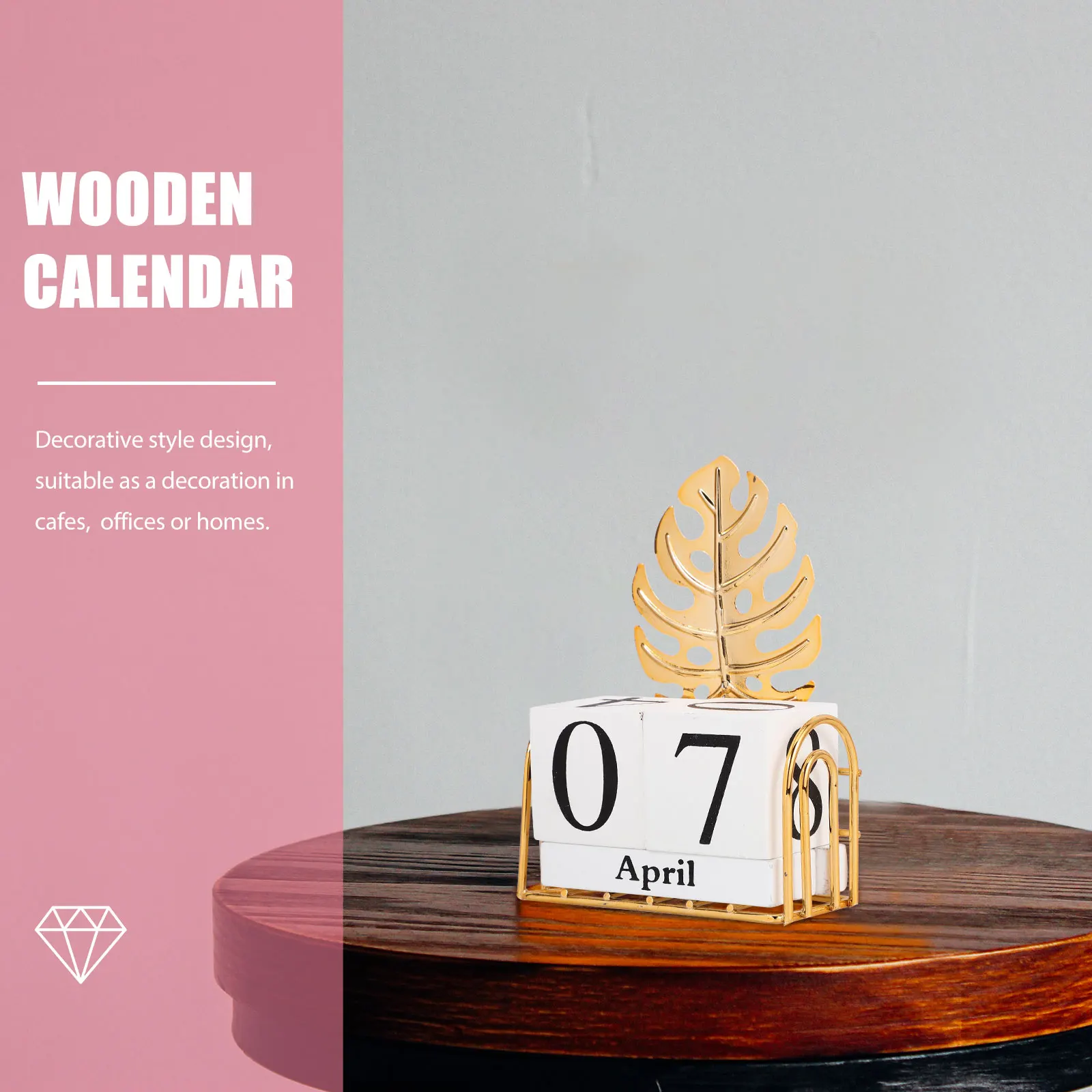 

1 set Practical Elegant Wooden Calendar Block Decorative Table Desktop Perpetual Office Home Gift