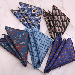 Fashion Blue Color Pocket Square Mens Pasiley Floral Dots Printed Hankderchief Polyester Brown Hanky Wedding Shirt Accessories