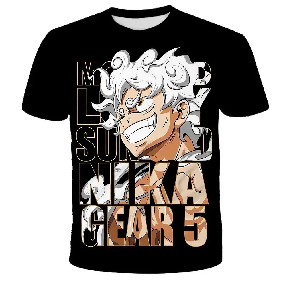 Kids Clothing Anime One Piece Luffy Gear 5 Cosplay T Shirt Boys Boy Cartoon Tees Children Summer Short Sleeve Tops