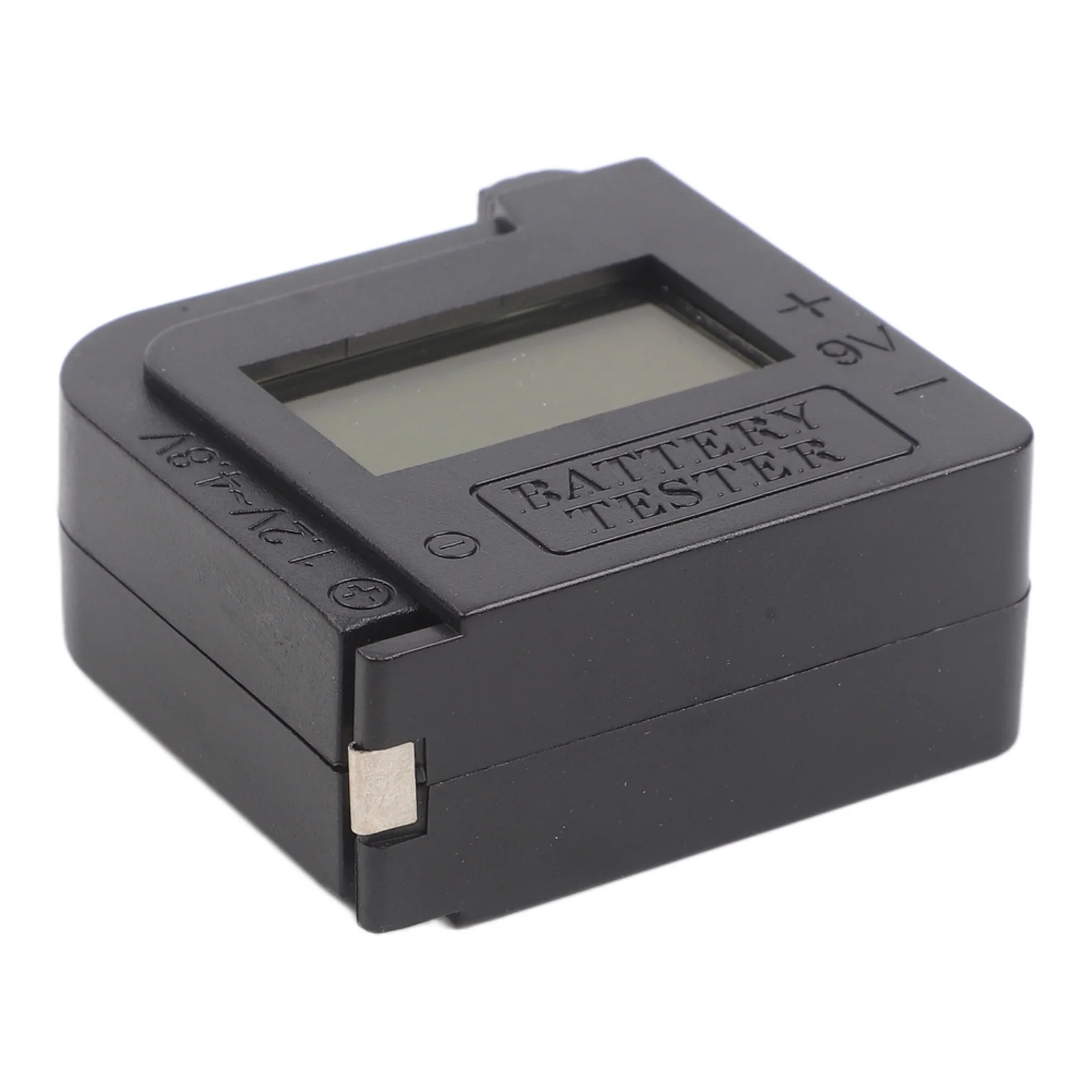 Portable battery tester with digital LCD display for multiple battery types including D C AA AAA N and 15V button cells