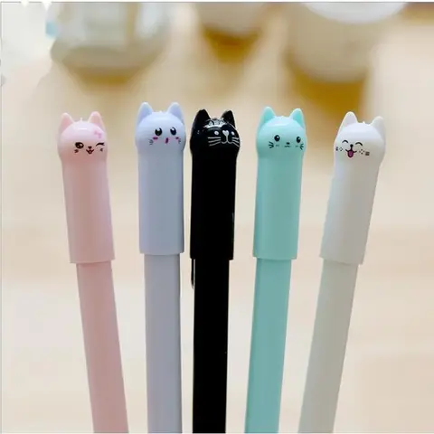 Cancelleria con penna gel gatto nero creativo carino da 6 pezzi