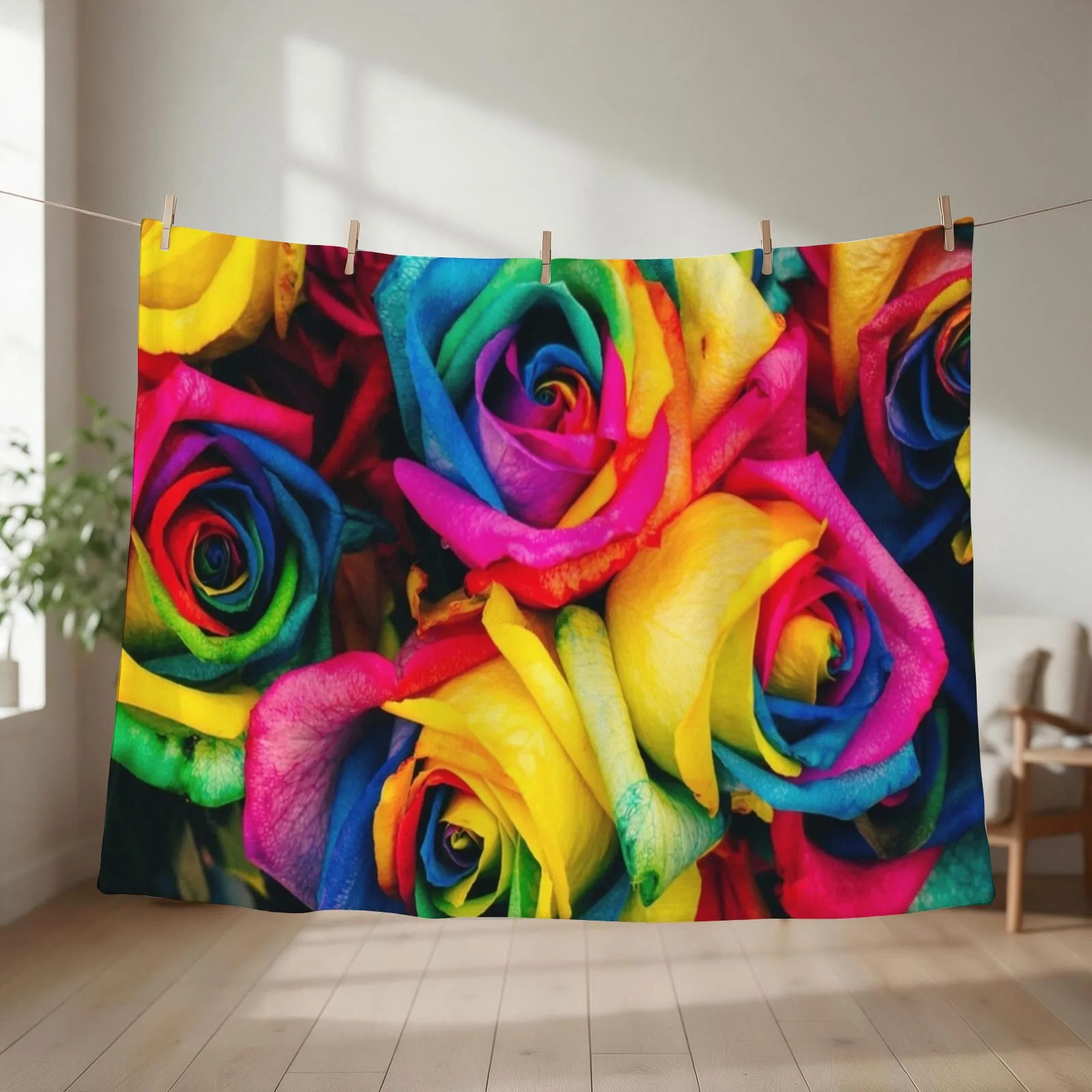 Rainbow Roses Bouquet Throw Blanket couch cozy soft plush fuzzy picnic outdoor blanket