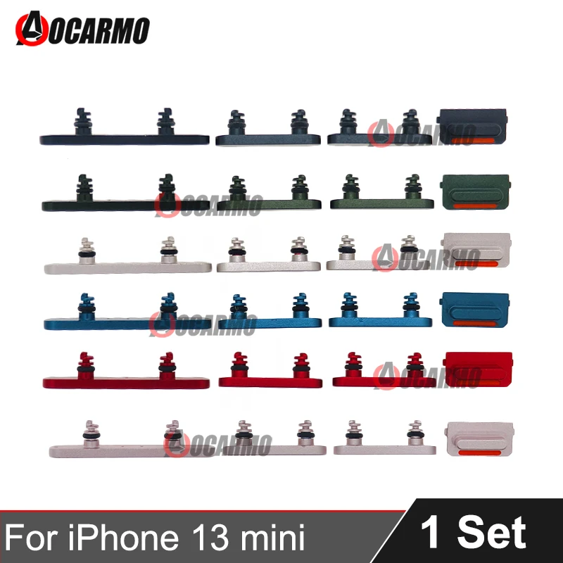 Aocarmo For Apple iPhone 13mini Side Key Power On Off Volume Mute Buttons Replacement Parts Midnight Starlight Red Green