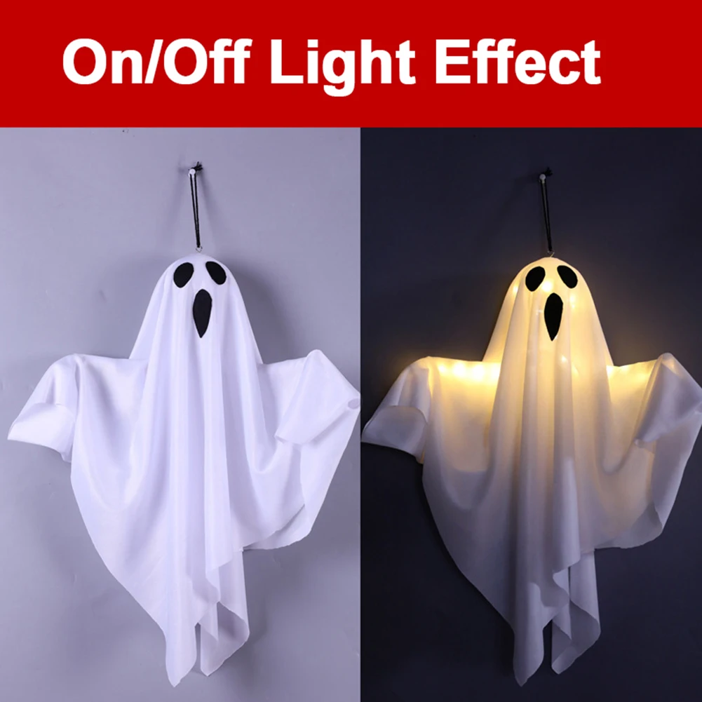 DIY Large Lighted White Ghost Spooky Ghost Halloween Decor Waterproof Glowing Door Hanging Ghost for Halloween Garden Home Decor