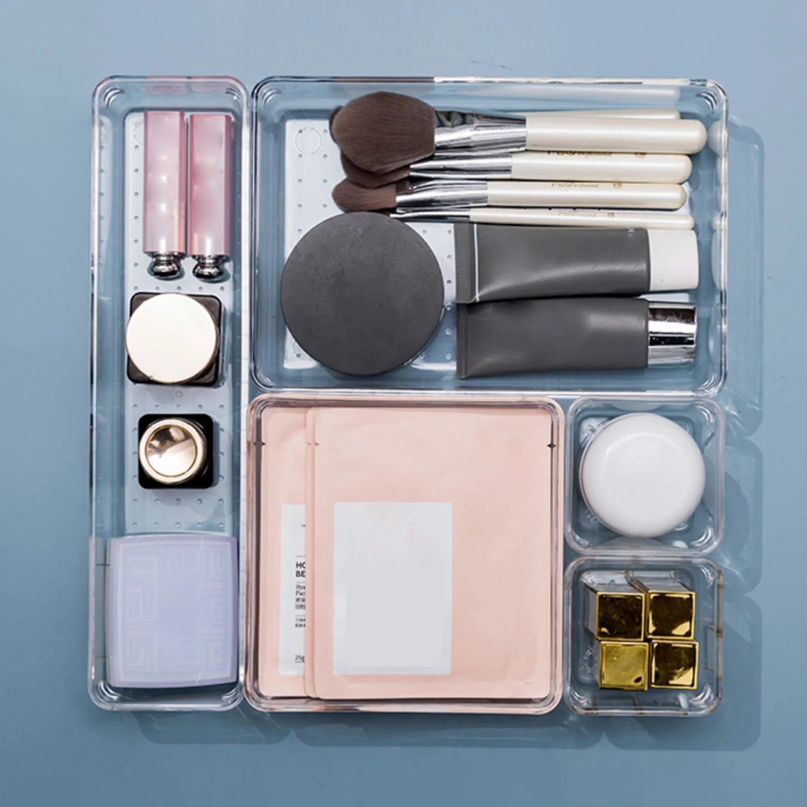 

16pcs Drawer Set Clear Makeup Vanity Organizer Plastic Organizers For Vanity Bathroom Storage Sorting Tray