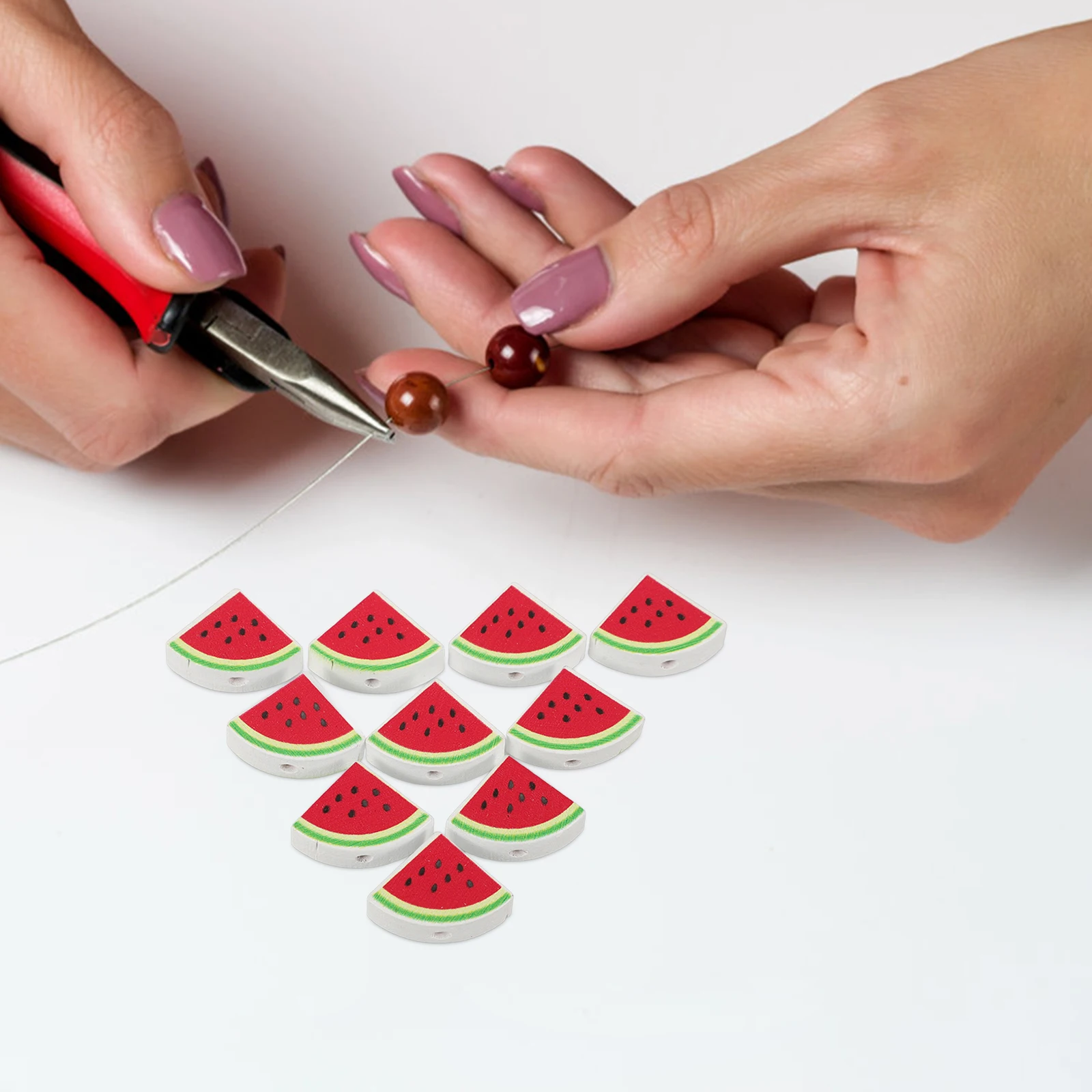 

50pcs Watermelon Beads 20mm Triangle Wooden Accessories for DIY Crafts Spacer Charms Bracelets Hair Jewelry Making Lightweight