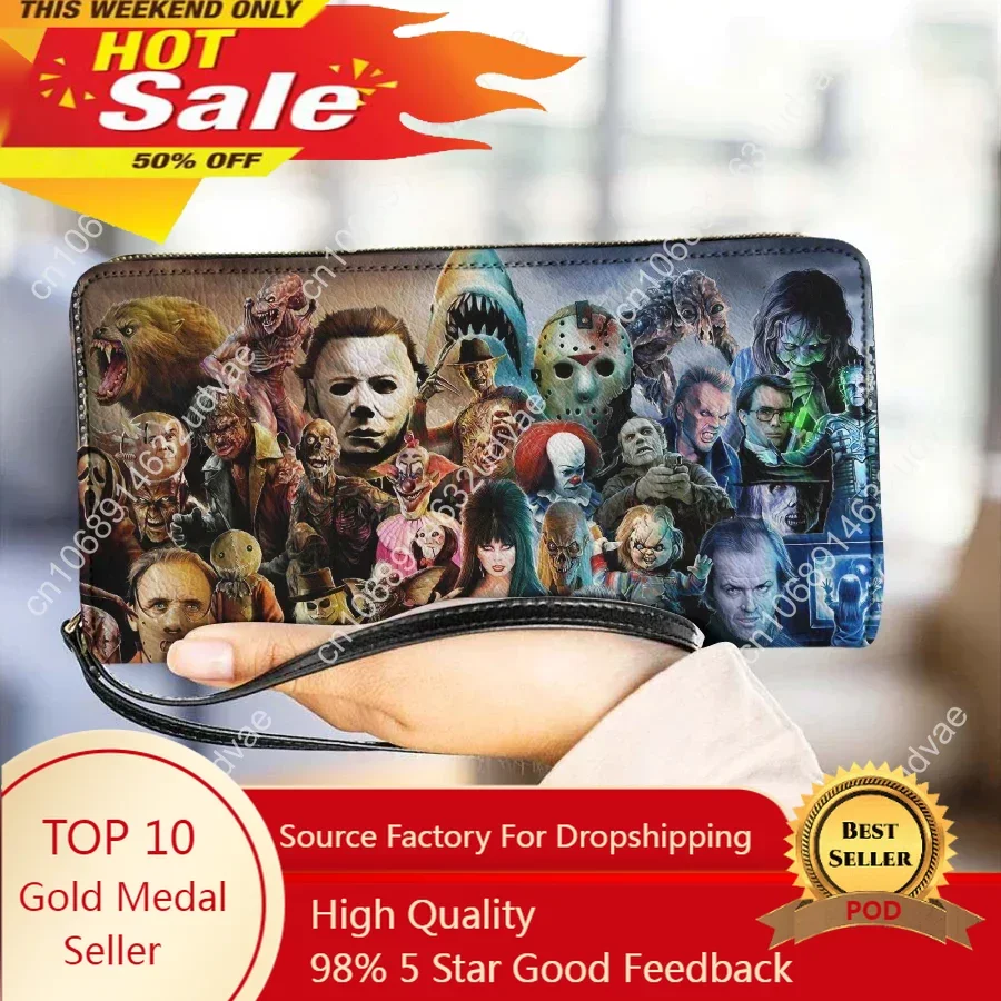 HOT Horror Movie Print Luxury Women Wallet Luxury Designer Multifunction Ladies Purse with Zipper Long Slim Card Holder Woman