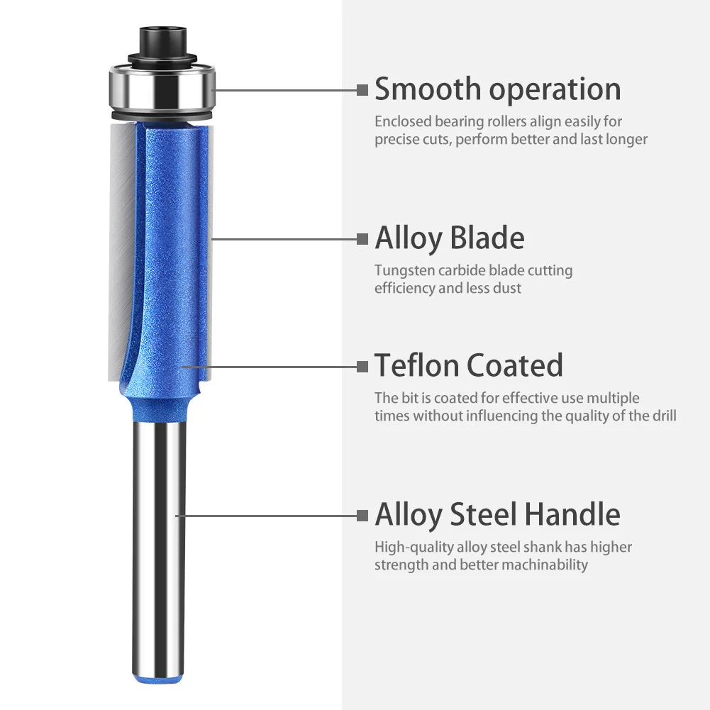 1 PC 6mm Shank Flush Trim Router Bit with Bearing Template Pattern Bit Trimming Cutters Woodworking Tool End Mill