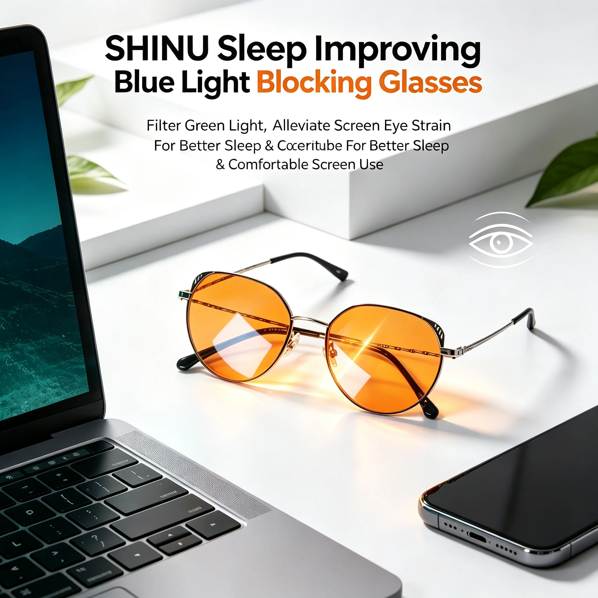 SHINU Sleep Improving Blue Light Blocking Glasses Unisex Filter Green Light Alleviate Screen Eye Strain Clear Lens