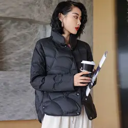 Women Ultra Light White Duck Down Jacket Lady Stand Collar Single-breasted Coat Black Casual Short Parka Outwear Tops Q518