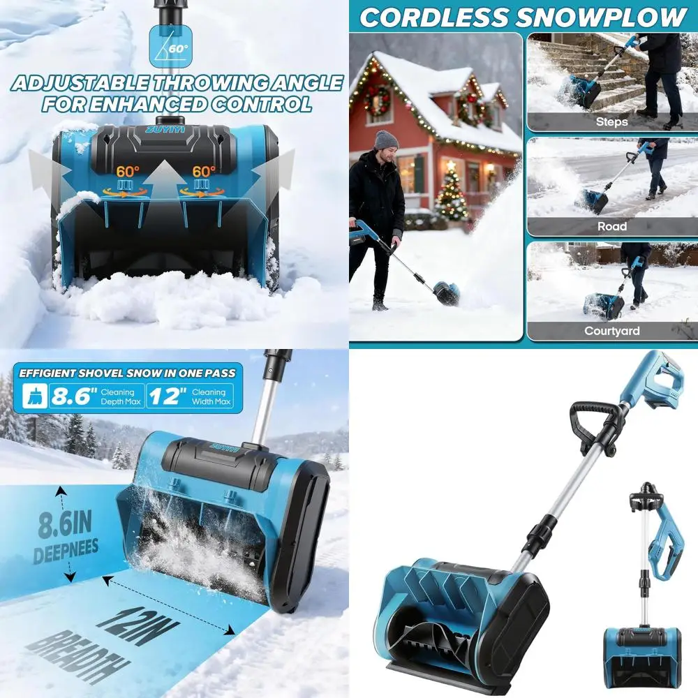 

18V Cordless Electric Snow Blower, 12 Wide, 8.6 Deep, 23FT Snow Throw, Ideal for Driveways and Patios