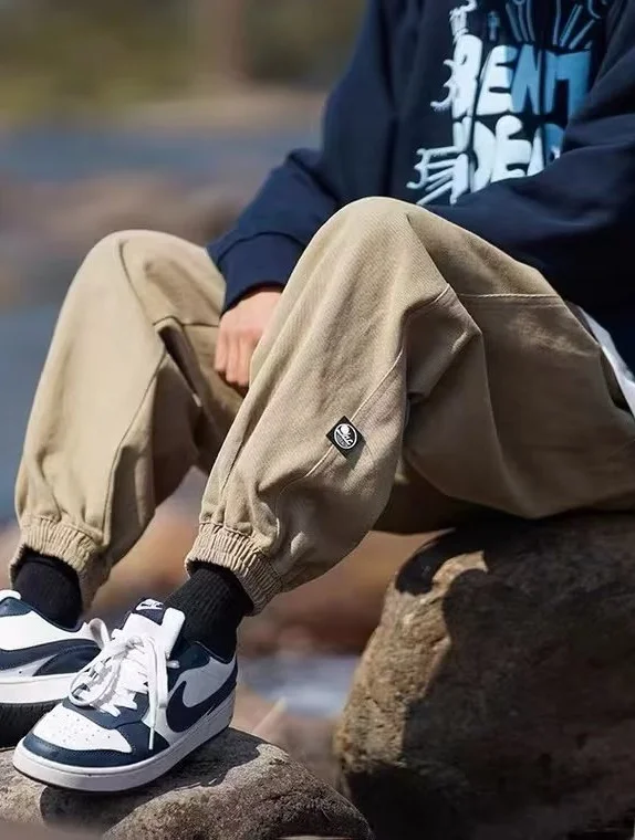 

Весенне-осенние ретро японские брюки для спецодежды, мужские свободные уличные цветные повседневные брюки с манжетами, модные Harajuku