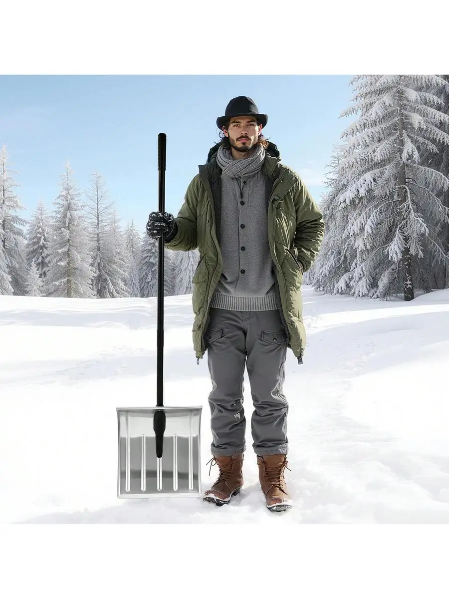 Snow Shovel For Driveway, 16 In Wide Aluminum Alloy Snow Shovel, Non Slip Grip, Large Capacity Snowplow Shovels, Detachable &