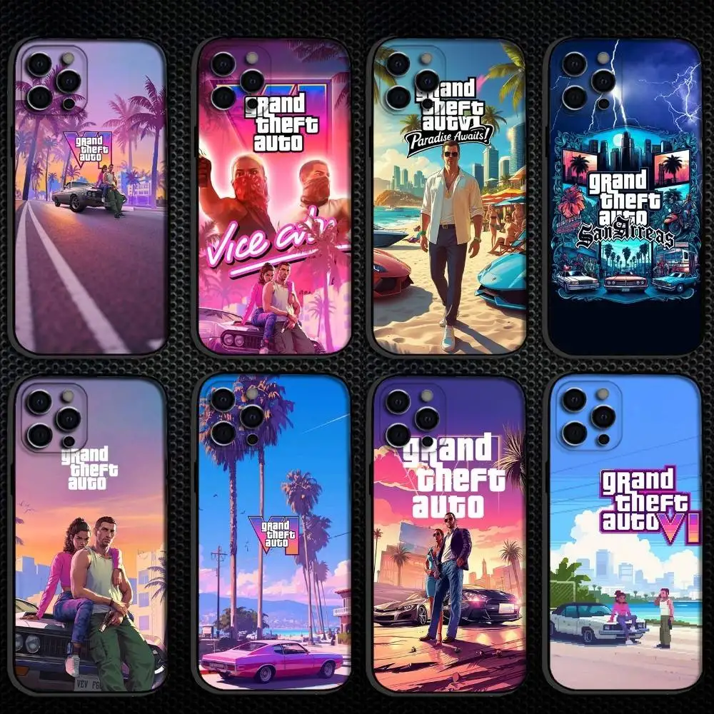 

Classic Game G-GTA 6 Vice City Phone Case For iPhone 16,15,14,13,12,11 Plus,Pro Max, Others Soft Black Cover