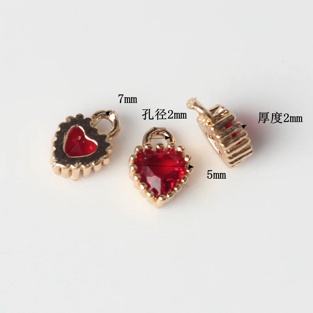 Copper   Plated Inlaid Zircon Mini Red Heart Charms 6pcs/lot 5.2mm For DIY Fashion Jewelry Making Finding Accessories