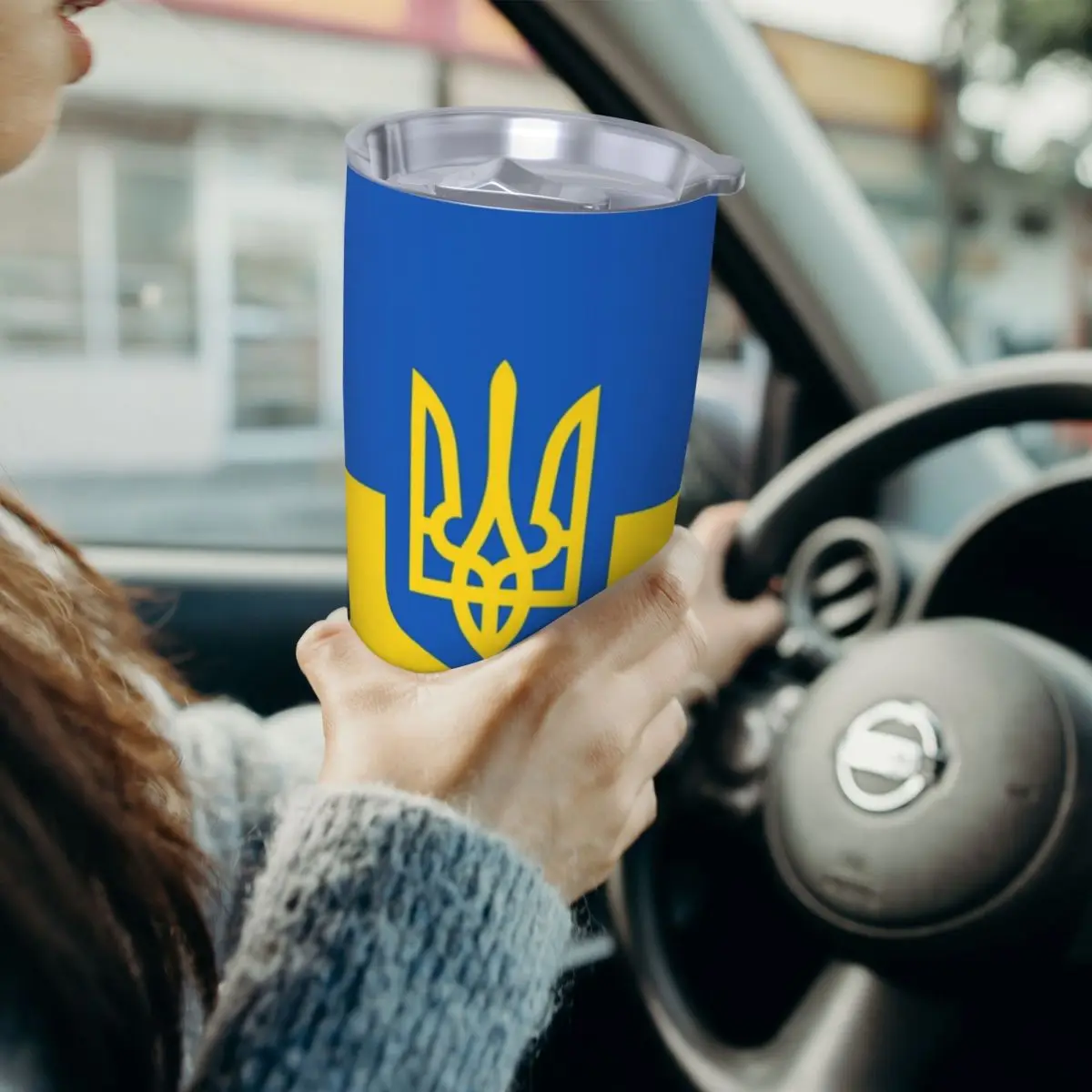 Ukraine Coat Of Arms Trident Stainless Steel Tumbler Vacuum Insulated Mug Thermal Cold Cups Straws With Lid 20oz