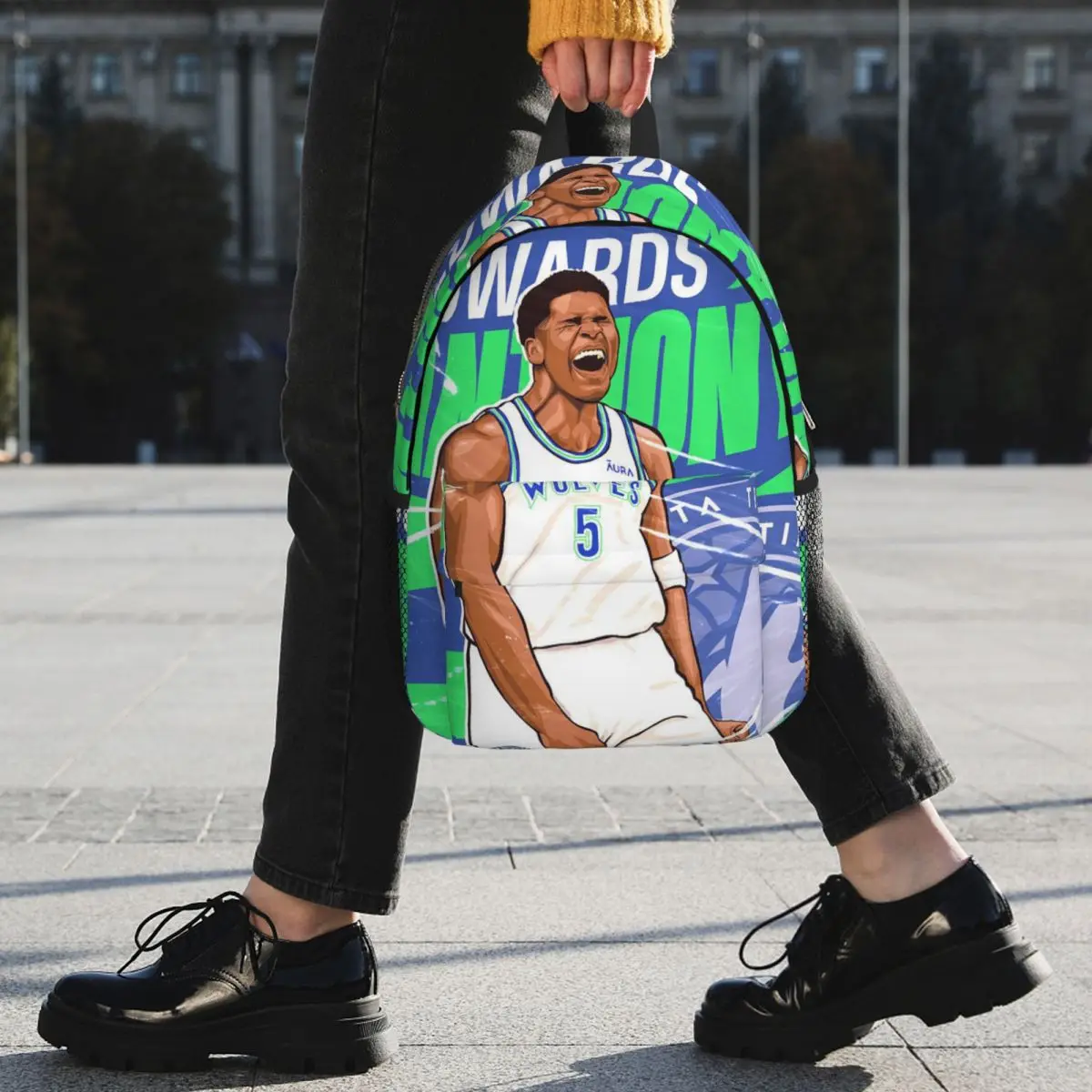 Anthony Edwards Timberwolves Illustration Artwork Backpack Student BookBag School Bag Laptop Shoulder Bags for Boys Girls
