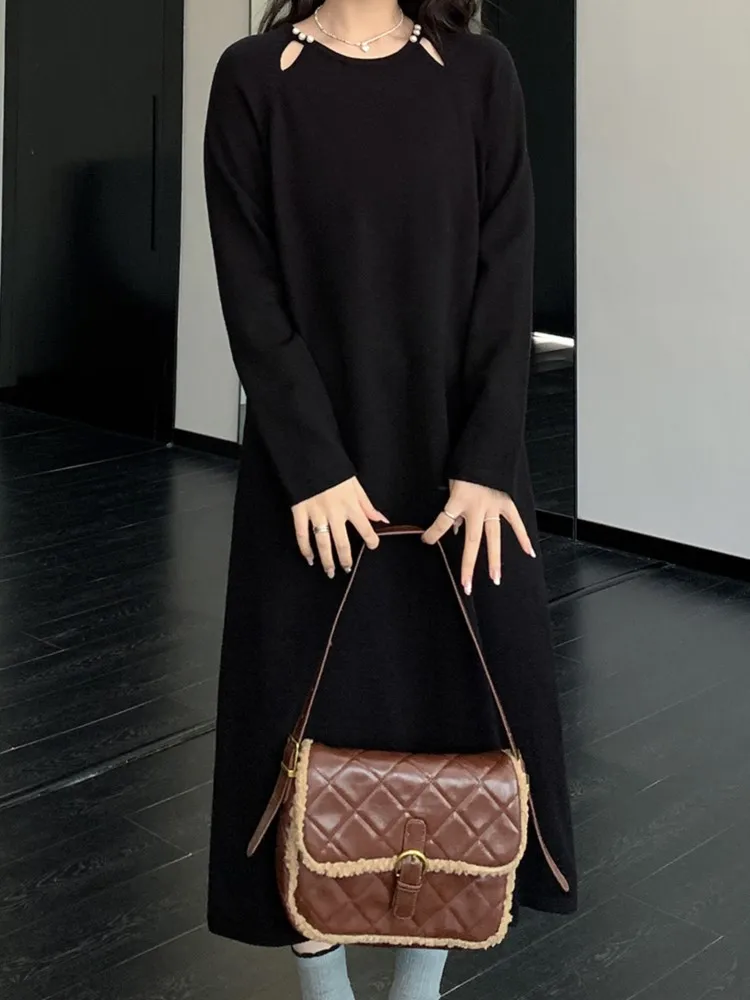 秋冬ニットオーバーサイズドレス女性韓国ルーズシック長袖ミディドレス女性レディースドレス Vestidos